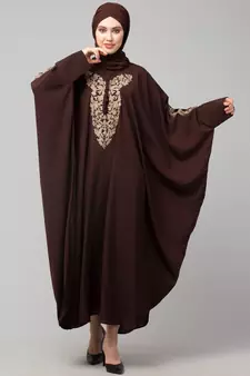 Brown Matt Nida Neck and Sleeve Embroidery with Cuff free Size  Kaftan
