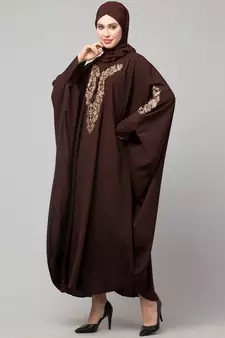Brown Matt Nida Neck and Sleeve Embroidery with Cuff free Size  Kaftan