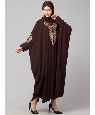 Brown Matt Nida Neck and Sleeve Embroidery with Cuff free Size  Kaftan 5