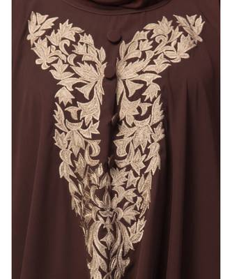 Brown Matt Nida Neck and Sleeve Embroidery with Cuff free Size  Kaftan 6