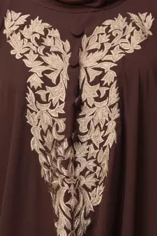 Brown Matt Nida Neck and Sleeve Embroidery with Cuff free Size  Kaftan