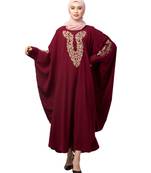 Maroon Matt Nida Neck and Sleeve Embroidery with Cuff free Size  Kaftan