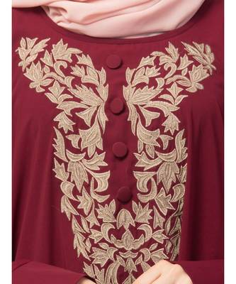 Maroon Matt Nida Neck and Sleeve Embroidery with Cuff free Size  Kaftan 5