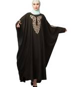 Olive Green Matt Nida Neck and Sleeve Embroidery with Cuff free Size  Kaftan