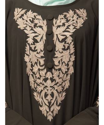 Olive Green Matt Nida Neck and Sleeve Embroidery with Cuff free Size  Kaftan 6