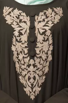 Olive Green Matt Nida Neck and Sleeve Embroidery with Cuff free Size  Kaftan
