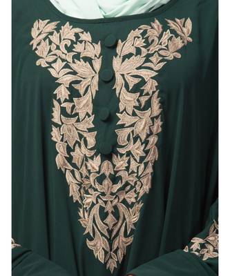 Battle Green Matt Nida Neck and Sleeve Embroidery with Cuff free Size  Kaftan 6