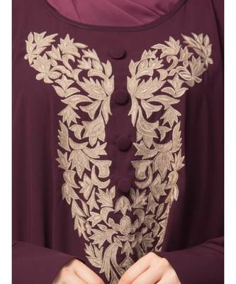 Wine Matt Nida Neck and Sleeve Embroidery with Cuff free Size  Kaftan 6