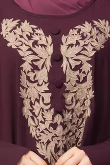 Wine Matt Nida Neck and Sleeve Embroidery with Cuff free Size  Kaftan