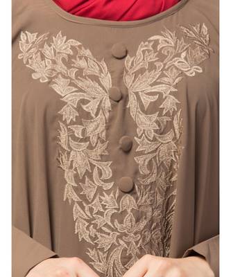 Beige Khaki Matt Nida Neck and Sleeve Embroidery with Cuff free Size  Kaftan 6