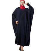 Navy Blue Matt Nida Neck and Sleeve Embroidery with Cuff free Size  Kaftan