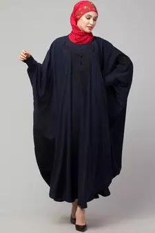 Navy Blue Matt Nida Neck and Sleeve Embroidery with Cuff free Size  Kaftan