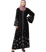 Black Matt Nida Front Open Front & Back sleeve Embroidered  Abaya cum Kaftan