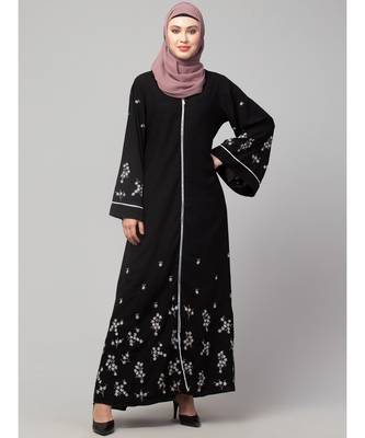 Black Matt Nida Front Open Front & Back sleeve Embroidered  Abaya cum Kaftan 2