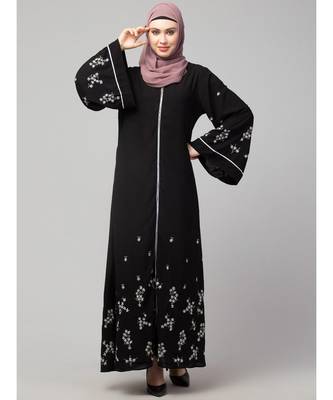 Black Matt Nida Front Open Front & Back sleeve Embroidered  Abaya cum Kaftan 3