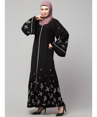 Black Matt Nida Front Open Front & Back sleeve Embroidered  Abaya cum Kaftan 4