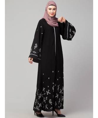 Black Matt Nida Front Open Front & Back sleeve Embroidered  Abaya cum Kaftan 5