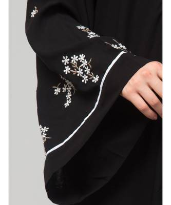 Black Matt Nida Front Open Front & Back sleeve Embroidered  Abaya cum Kaftan 6