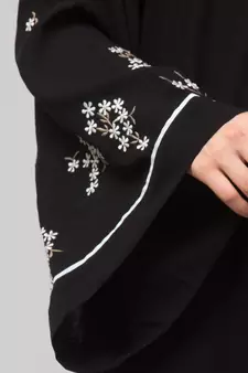 Black Matt Nida Front Open Front & Back sleeve Embroidered  Abaya cum Kaftan