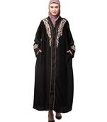 Black Premium Shine Nida front open Thread Embroidery at Front and Sleeve Dubai Nida Kaftan