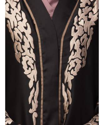 Black Premium Shine Nida front open Thread Embroidery at Front and Sleeve Dubai Nida Kaftan 5