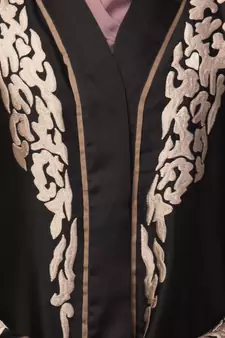 Black Premium Shine Nida front open Thread Embroidery at Front and Sleeve Dubai Nida Kaftan