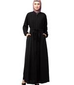 Black Matt Nida Front Open with Belt and Elastic at cuff Casual Abaya