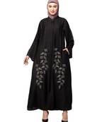Black Premium Shine Nida Front Open Bell Sleeve Hand Embroidered EID Abaya