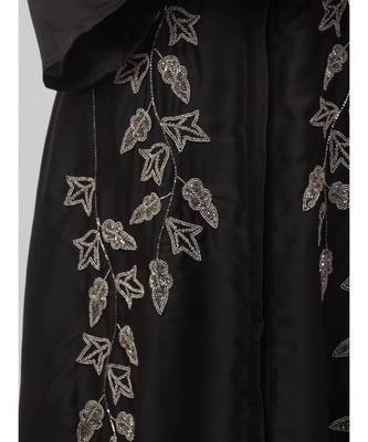 Black Premium Shine Nida Front Open Bell Sleeve Hand Embroidered EID Abaya 6