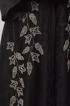 Black Premium Shine Nida Front Open Bell Sleeve Hand Embroidered EID Abaya