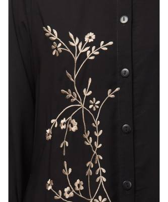 Black Matt Nida Front Open one side Thread embroidery  Casual Abaya 5