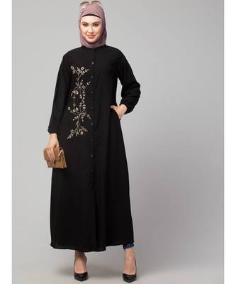 Black Matt Nida Front Open one side Thread embroidery  Casual Abaya 6