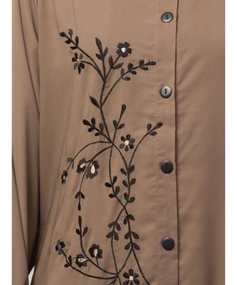 Khaki  Beige Matt Nida Front Open one side Thread embroidery  Casual Abaya 5
