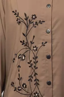 Khaki  Beige Matt Nida Front Open one side Thread embroidery  Casual Abaya