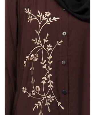 Brown Matt Nida Front Open one side Thread embroidery  Casual Abaya 5