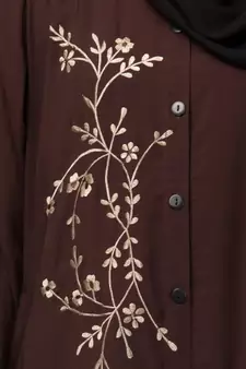 Brown Matt Nida Front Open one side Thread embroidery  Casual Abaya