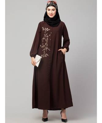 Brown Matt Nida Front Open one side Thread embroidery  Casual Abaya 6
