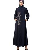 Navy Blue Matt Nida Front Open one side Thread embroidery  Casual Abaya