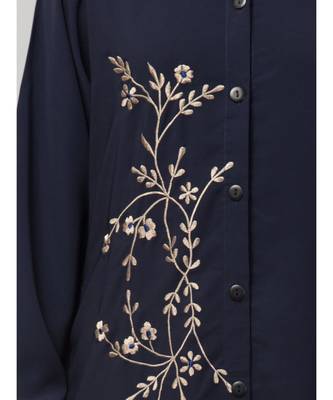 Navy Blue Matt Nida Front Open one side Thread embroidery  Casual Abaya 5