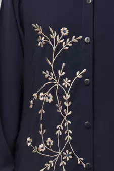Navy Blue Matt Nida Front Open one side Thread embroidery  Casual Abaya