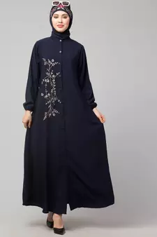 Navy Blue Matt Nida Front Open one side Thread embroidery  Casual Abaya