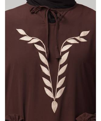 Brown Matt Nida Front and Sleeve Resham Embroidery Balloon Sleeve Abaya 6