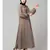 Khaki Matt Nida Front and Sleeve Resham Embroidery Balloon Sleeve Abaya