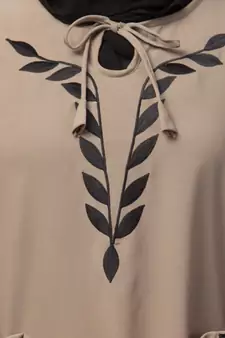 Khaki Matt Nida Front and Sleeve Resham Embroidery Balloon Sleeve Abaya