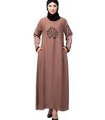 Skin Premium Shine Nida embroidery at front contrast piping Casual Abaya