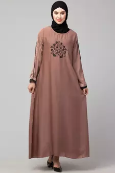 Skin Premium Shine Nida embroidery at front contrast piping Casual Abaya