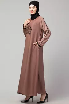 Skin Premium Shine Nida embroidery at front contrast piping Casual Abaya