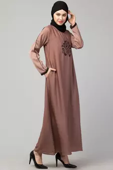 Skin Premium Shine Nida embroidery at front contrast piping Casual Abaya