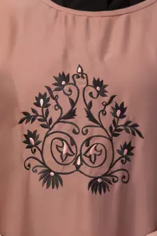 Skin Premium Shine Nida embroidery at front contrast piping Casual Abaya