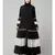 Naneen Black/White Matt Nida and Georgette Contrast pleated at sleeve and Bottom front open Abaya
